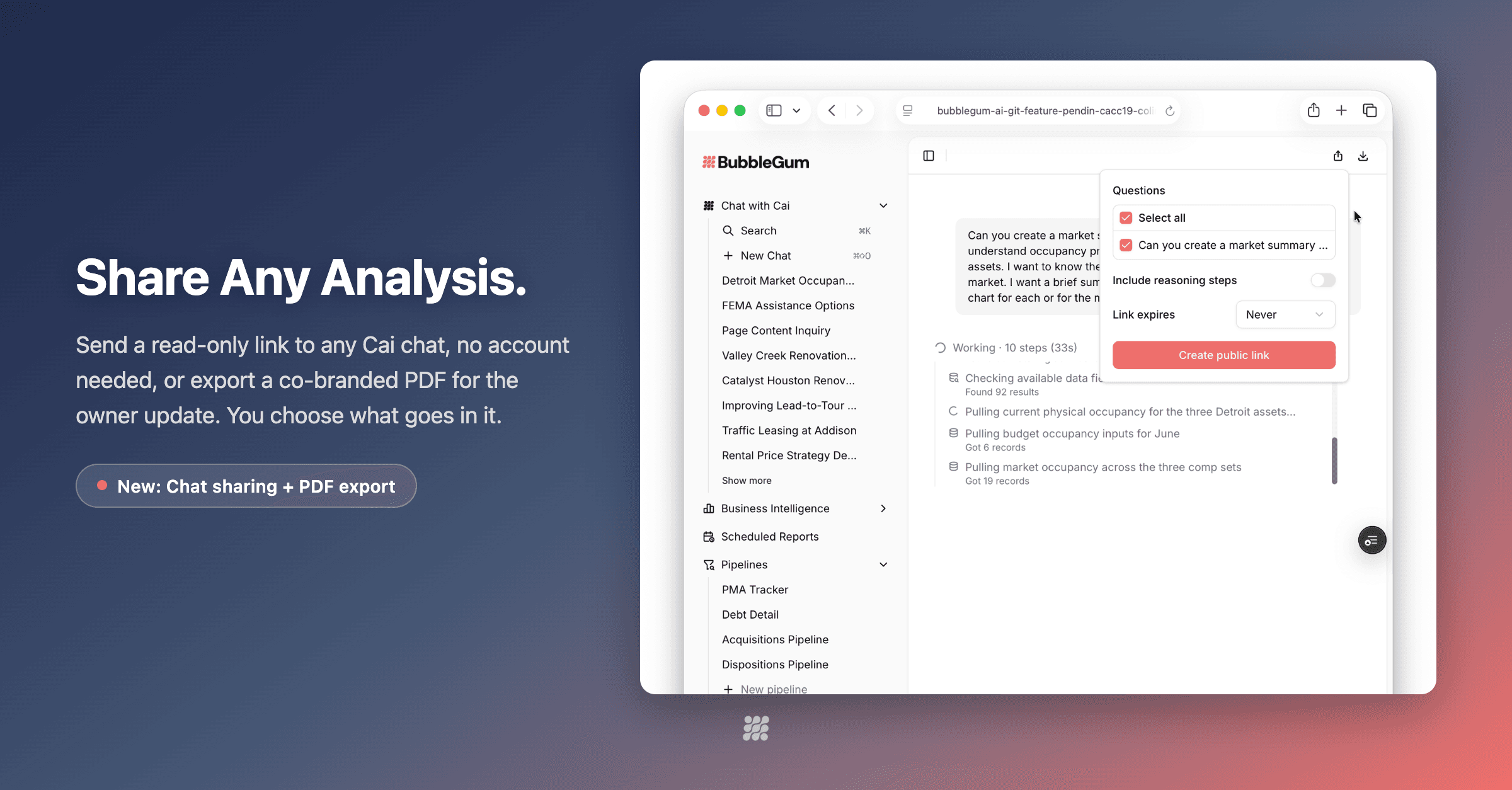 Shareable Owner Updates: Analysis Links and Branded PDFs