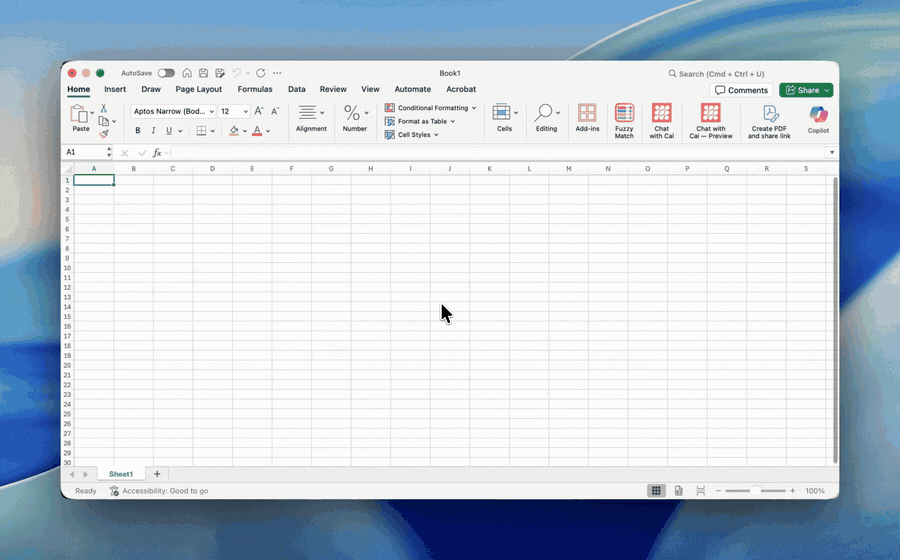 Cai opening and working inside an existing Excel budget model