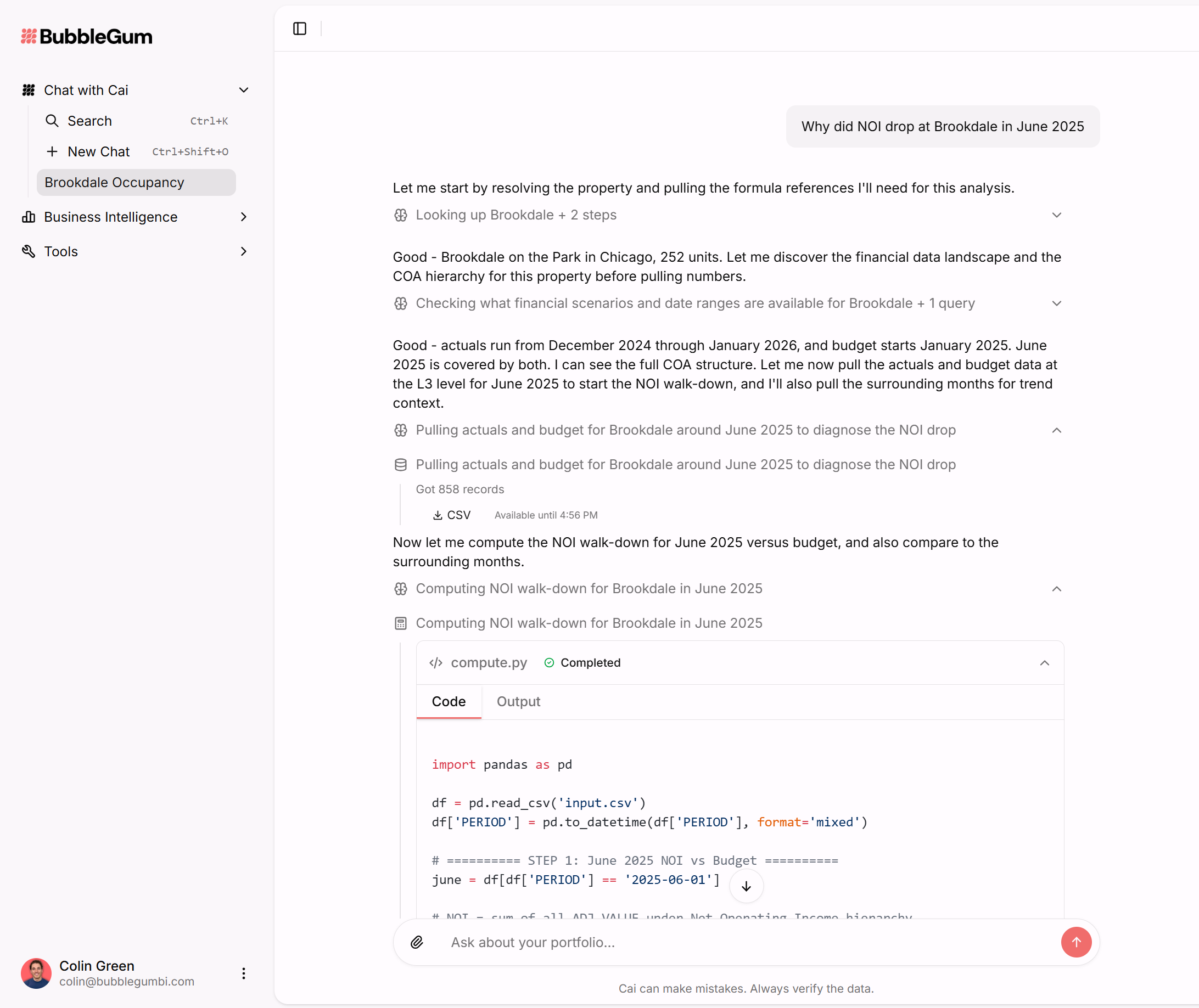 Cai validated computation with dedicated computation engine and downloadable CSV